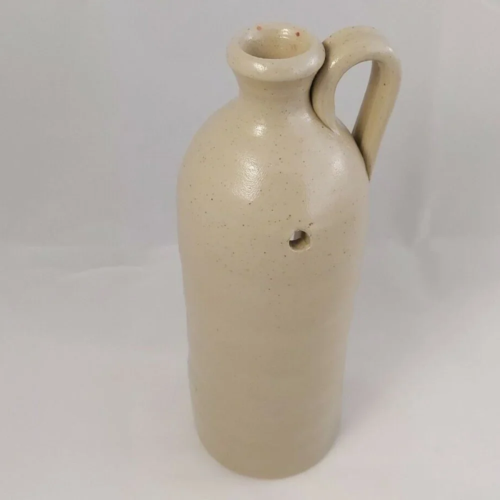 Vtg Pottery Salt Glaze Blue Candle Jug/Hurricane Lamp 8.5